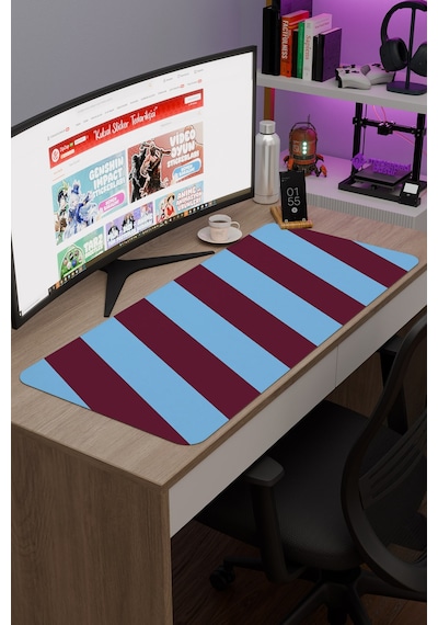 Bordo Mavi 90x40 Xxl Taraftar Gaming Oyuncu Mouse Pad Kaymaz Taban Büyük Klavye Fare Altlığı Şerit