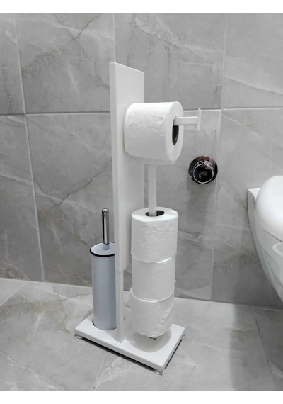 Lilyum Mix Fırçalı Tuvalet Kağıtlık Askılı Stand Beyaz Beyaz