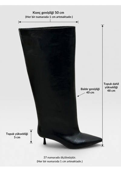 Erva'nın Butiği Siyah Cilt Veray Xl Oversize Kalın Baldır 5 Cm Mini Topuk Çizme-6403