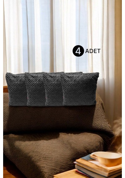 Bohem 4'lü Dekoratif Yastık Kılıfı Kırlent Kılıfı 43x43 Cm Antrasit Otantik Gri