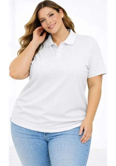 Alyn Wear Pike Kumaş Düğmeli Yaka Battal Büyük Beden Günlük Kısa Kol Tişört T-shirt - Beyaz