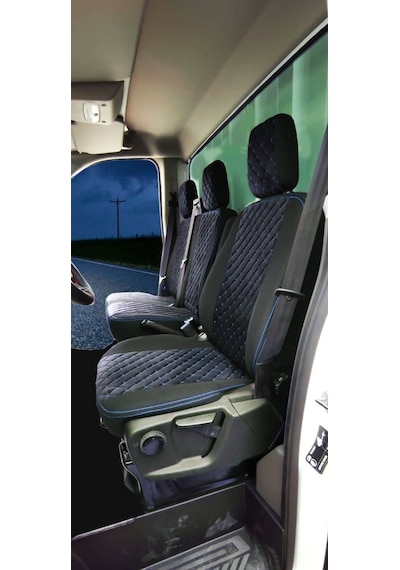 Ford Transit Tek Kabin Özel Dikim Oto Koltuk Kılıfı Siyah-Mavi