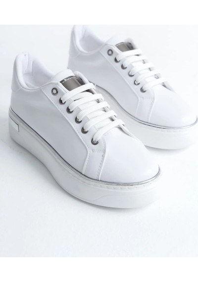 Mevese Elora Bağcıklı Konfor Taban Kadın Sneaker Beyaz/gümüş