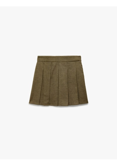 Koton Slim Fit Kalın Pileli Mini Etek Yeşil Desenli 6wak70034ew Yeşil Desenli