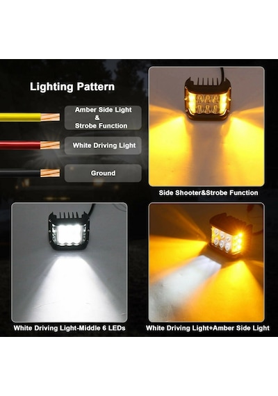 Off Road Motosiklet 45w 12 Led 10cm Beyaz Turuncu Çakarlı Kare Sis Farı Çalışma Lambası 2 Adet Sağ Sol