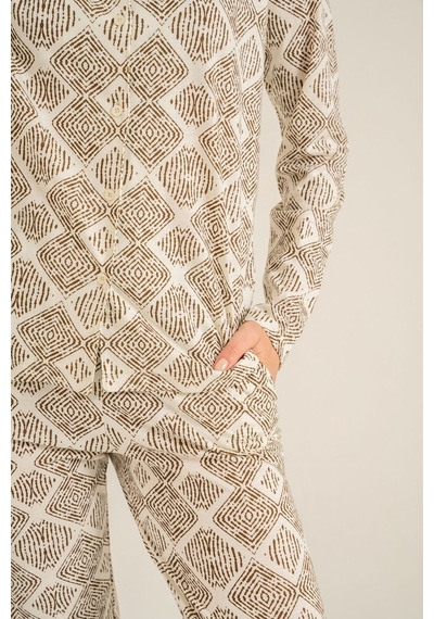 Pierre Cardin Kadın Desenli Krem Gömlek Pijama Takımı Pc9276-s-v1 Pc9276-s-v1