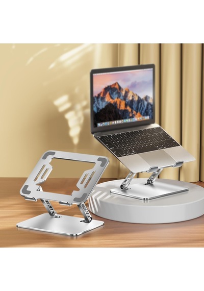 Katlanabilir Ayarlanabilir Alüminyum Laptop Standı, Taşınabilir Ergonomik Notebook Yükseltici, 6 Kademeli Yükseklik Ayarlı, Macbook Tablet Uyumlu, 10-17 İnç, Gümüş