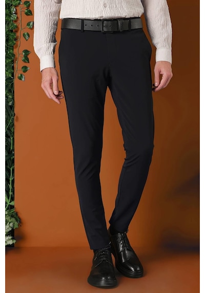 Efor Slim Fit Yan Cepli Düz Esnek Casual Siyah Pantolon P 1144 Siyah