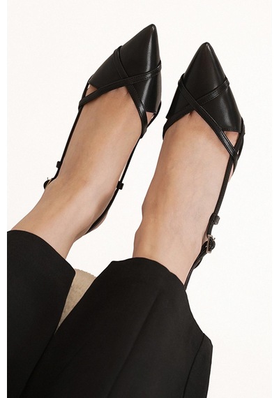 Stilbagshoes Holly Çapraz Bant Detaylı Kadın Topuklu Ayakkabı Siyah Siyah