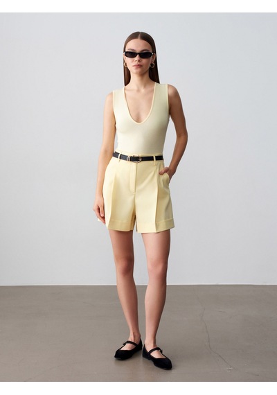 Dilvin 32835 V Yaka Bodysuit-açık Sarı
