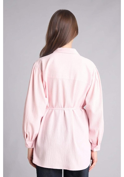 Defacto Relax Fıt Kırışık Dokulu Kumaş Uzun Kollu Açık Pembe Tunik H7714ax26hspn645 Pembe-pn645