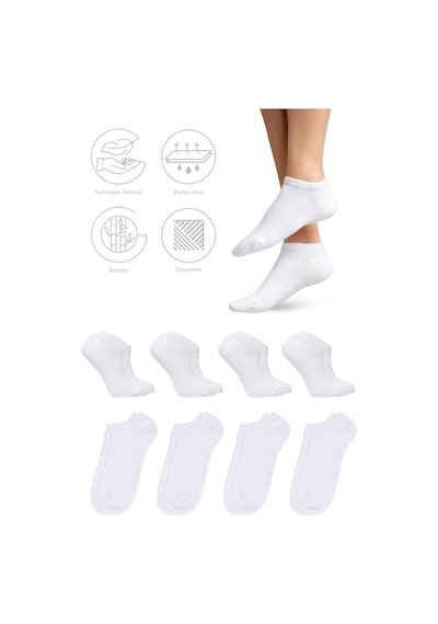 Saysez Bambu Erkek Sneaker Beyaz Çorap Dikişsiz Görünmez Bilek Spor 4'lü Beyaz
