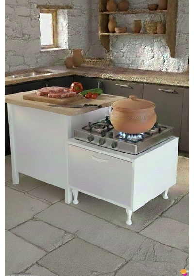 New Utku Çok Amaçlı Set Üstü Ocak Altı Dolap Ve Balkon Dolabı Beyaz