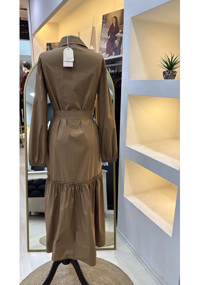 Nuss 2040 Desenli Elbise- Camel