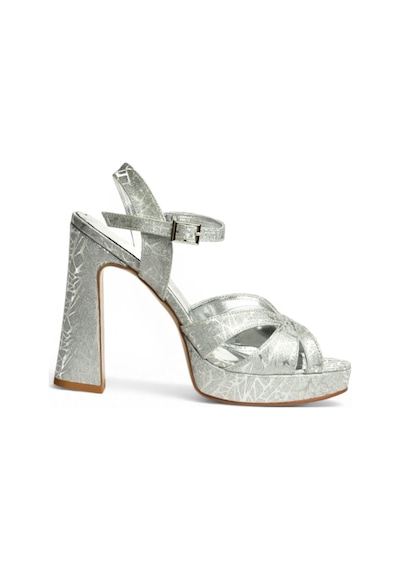 Fox Shoes Y246170214 Gümüş Sim Kalın Platform Topuklu Abiye Ayakkabı