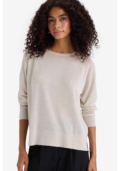 Defacto Regular Fit Bisiklet Yaka Triko Kazak C6818AX24WN Bej