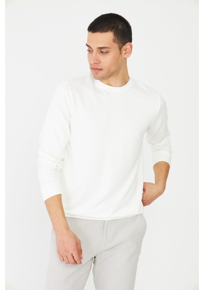 White Stone Beyaz Basic Bisiklet Yaka Erkek Sweatshirt Beyaz