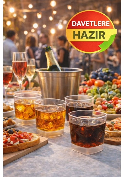 10'lu Set Viski, Meşrubat Kare Plastik Bardak 220 Cc