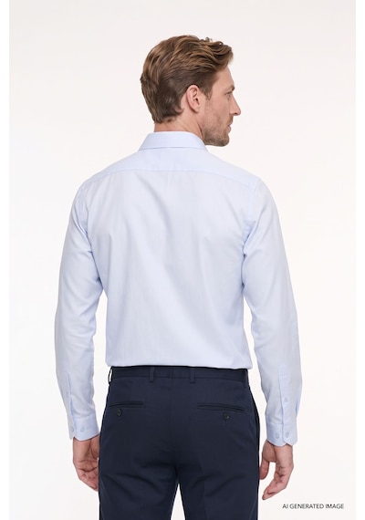 AC&Co / Altınyıldız Classics Erkek Mavi Kolay Ütülenebilir Slim Fit Dar Kesim İtalyan Yaka Armürlü Gömlek Mavi
