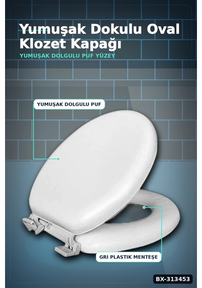Sünger Dolgulu Standart Boy Klozet Kapağı - 1 Adet Yumuşak Puf Banyo Aksesuarı Bx-313453 12 Izgara