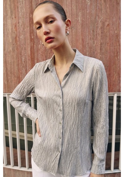 Sateen Salaş Gömlek - Taş-137370