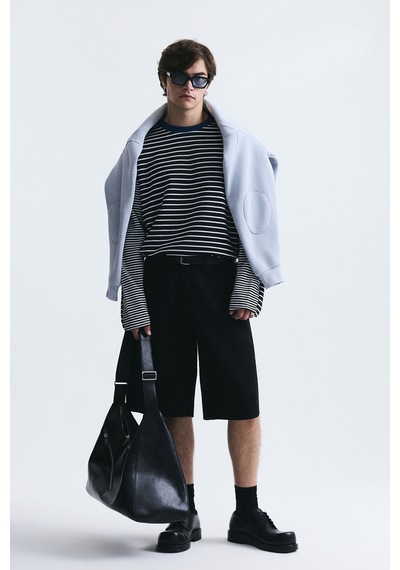Vamos Kontrast Yaka Çizgili Sweatshirt Ekru-siyah
