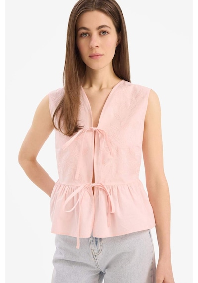 DeFacto Fitted V Yaka Önden Bağlamalı Poplin Kolsuz Bluz E6529AX25SMPN343