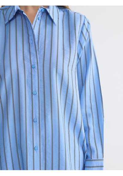 Lcw Everyday Mavi Çizgili Oversize Kadın Gömlek Tunik