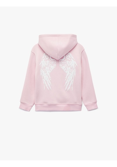 Koton Baskılı Uzun Kollu Fermuarlı Şardonlu Kapşonlu Sweatshirt Pembe 6wkg10468ak Gül