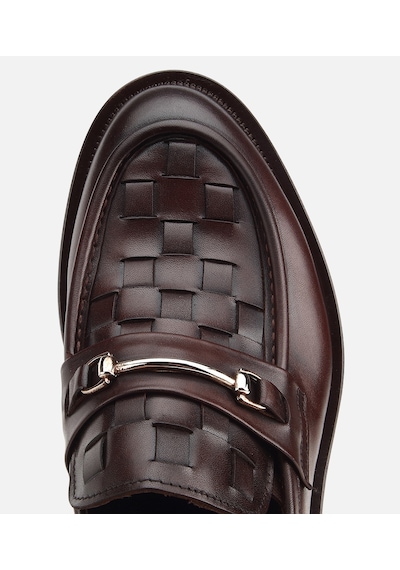 Hotiç Erkek Deri Kahverengi Örme Metal Detaylı Klasik Loafer