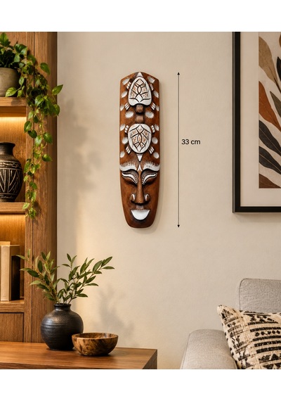 Ahşap Totem Aborjin Tiki Mask 33 Cm El Yapımı Duvar Dekoru