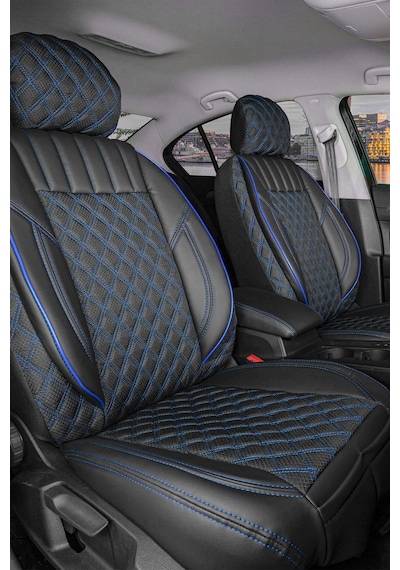Fiat Egea Stw Lüks Deri Ve Kumaş Detaylı Premium 5li Oto Koltuk Kılıfı Siyah Mavi 1.sınıf