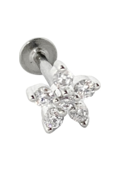 Cerrahi Çelik Taşlı Çiçek Piercing Gümüş