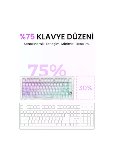 Gravastar Mercury K1 Lite Rgb Kablosuz Mekanik Gaming Klavye, İngilizce Q, Crystal Aurora