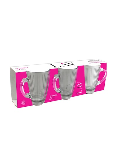 Lav Hestia Cam Kupa 3 Kişilik 300 ml Kulplu (Kahve/Çay Bardağı)