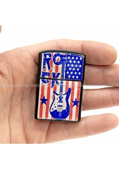 Gitar Rock Müzik Mat Siyah Kapaklı Benzinli Çakmak N11.903