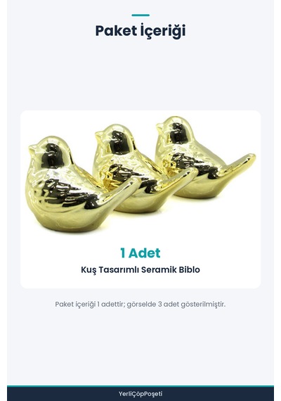 Kuş Tasarımlı Seramik Biblo - Orta Boy - Parlak Altın Standart