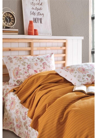 Clasy Butik Çift Kişilik Pike Takımı La Nature Orange Oranj