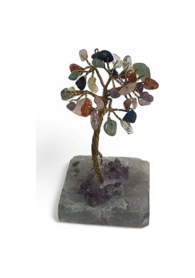 Mineral Altlı Karışık Doğal Taşlı Küçük Ağaç