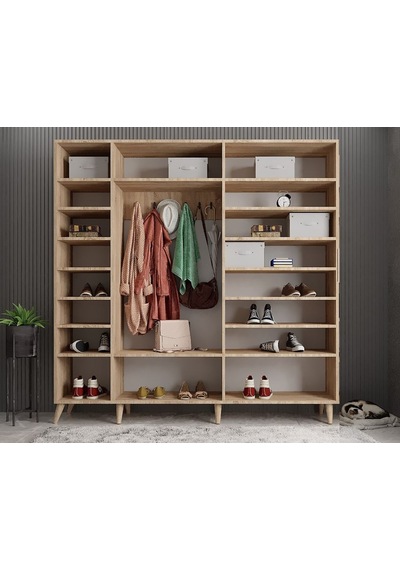 Açelya Portmanto Vestiyer Meşe Beyaz - Montaj Dahil 225cm M12