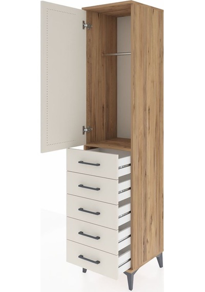 Hyperion Dolap Tek Raflı 5 Çekmeceli Tek Askılı 44x44x195 Çam-aytaşı Atlas Çam