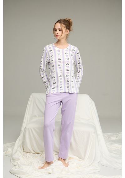 Siyah İnci Örme Pamuklu Pijama Takım25240270 Lila