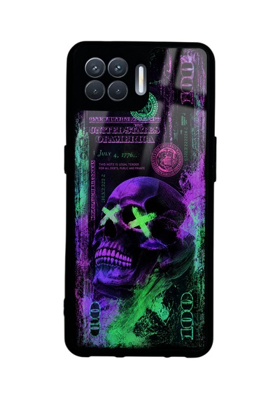 Oppo Reno 4 Lite Purple Neon Skull Chaos Tasarımlı Glossy Telefon Kılıfı Mor
