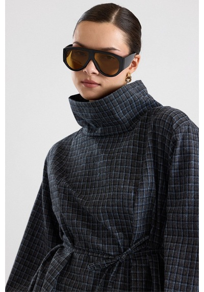 Olcay Degaje Yaka Oversize Kareli Bluz Antrasit 9839
