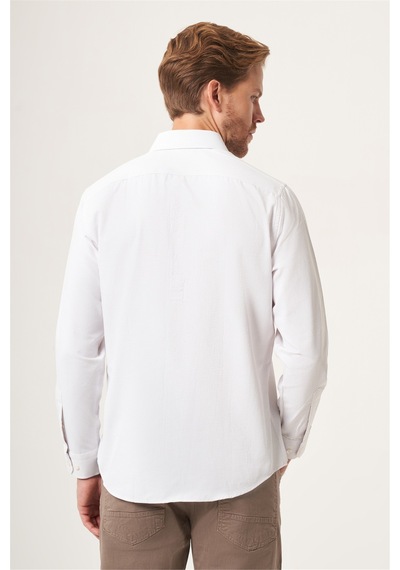 İmza Beyaz-bej Sert Yaka Slim Fit Pamuklu Gömlek 1004265123 Beyaz - K.bej