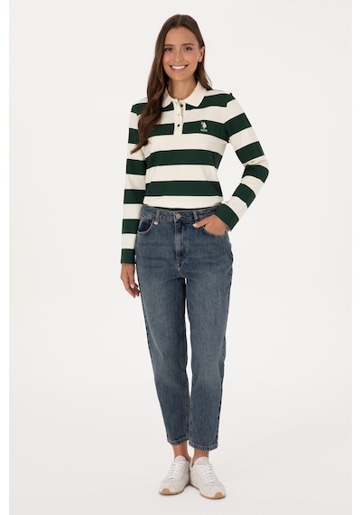 U.S. Polo Assn. Kadın Koyu Yeşil Çizgili Polo Yaka Sweatshirt 50314207-VR079