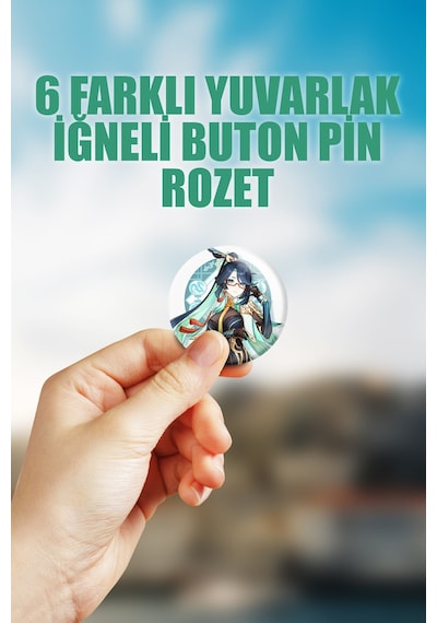 Xianyun Genshin İmpact Çanta Süsü Rozet İğneli Buton Rozet Seti 6 Adet Çok Renkli