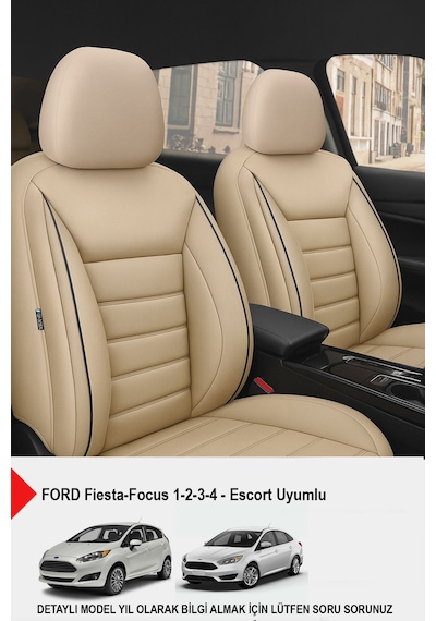 Jet Bej Deri Oto Koltuk Kılıfı- Ford Focus-fiesta-escort İle Uyumlu Bej