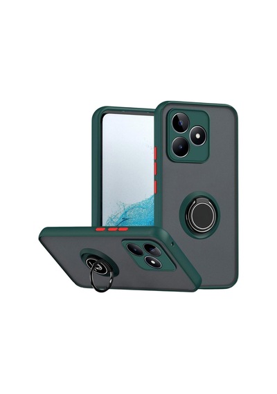 Realme C51 Uyumlu Kılıf Yüzüklü Standlı Extra Darbe Koruma Sert Silikon Kapak - Yeşil