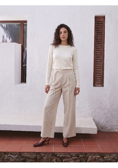 Lcw Modest Bej Beli Bağlamalı Modal Karışımlı Kadın Kumaş Pantolon